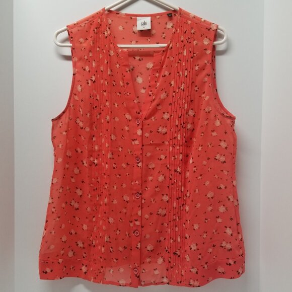 CAbi #5350 Blossom Print Sleeveless Pintuck Blouse - Picture 3 of 16